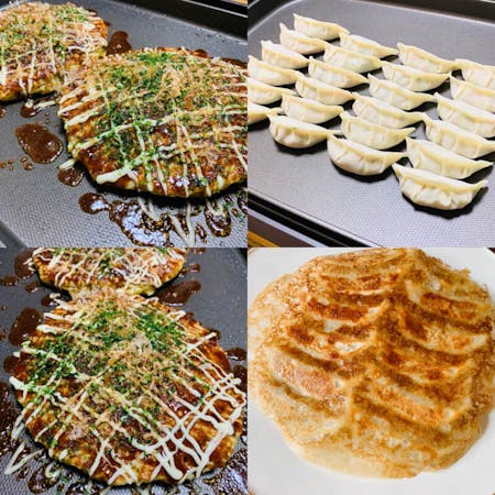 【Gluten-free Okonomiyaki and Gyoza】You can make two types of dishes: Okonomiyaki and Gyoza. \r\nThis lesson does not use wheat flour, but rice flour.