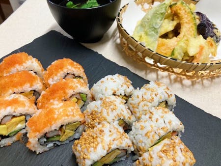 Let's make California Roll(Sushi) and Tempura!! Matcha, Japanese sweets (vegan acceptable)
