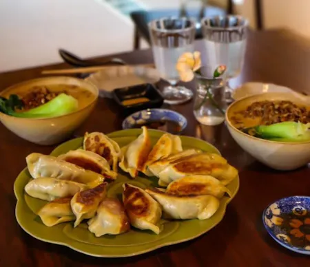 Making Vegan Gyoza and Dan Dan Noodles together! + Matcha Soy Latte & Homemade dessert [Minimum of 2 people]