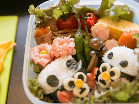 Japanese tradition home-made bento and character rice balls