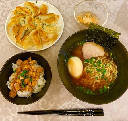 Ramen and gyoza made from scratch