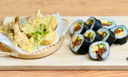 Arashiyama Flavors: Wagyu Sushi Rolls & Garden Tempura