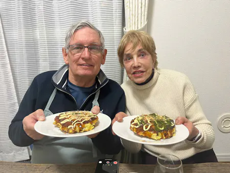“Make it, flip it, taste it – Cook your own Okonomiyaki!” "Japanese savory pancake with cabbage and various toppings."