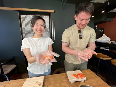 Make your own Sushi with fish you buy at Tsukiji Market.