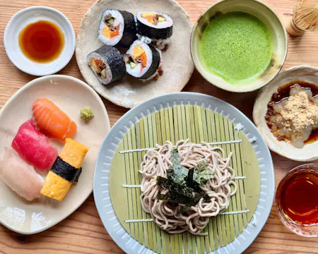 Seasonal (May – September) Zaru Soba & Wagyu Sushi & Matcha