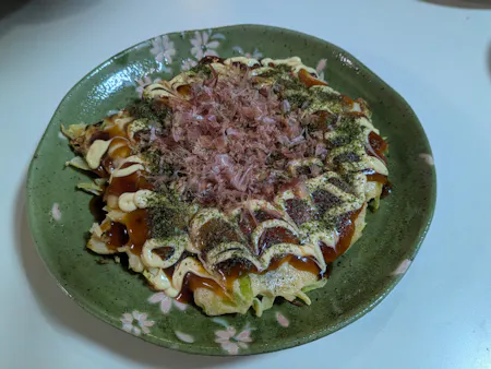 Okonomiyaki made in Hiroshima.