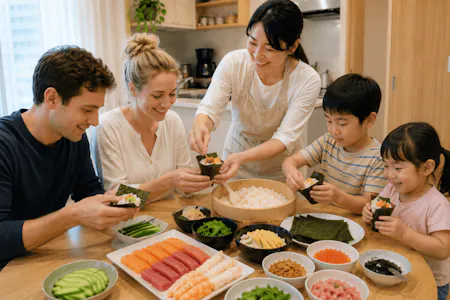 Fun Temaki Sushi Night with a Japanese Family in Toyosu, Tokyo!