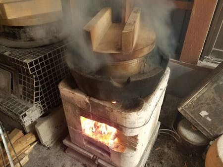 Japanese Mixed Rice or Takikomi Gohan cooked with an old Japanese rice cooker