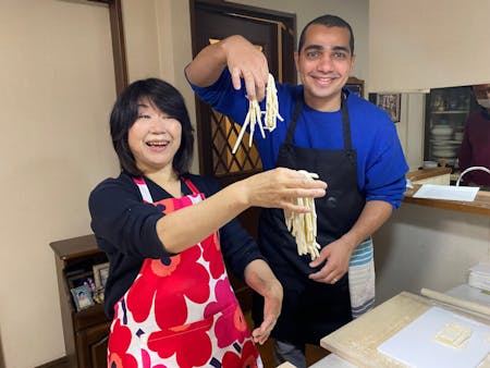 Learn to prepare foot-kneaded Japanese Udon noodles and Matcha tea ceremony