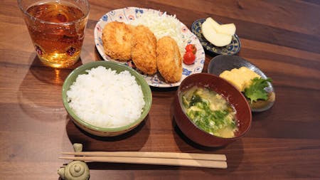 Homemade Korokke and Miso soup and Japanese-style rolled omelette Cooking Class 