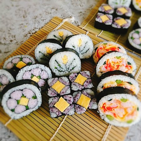 Decorative Sushi roll and NiraManju(similar to Gyoza)