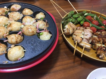 Cook your own TAKOYAKI, and YAKITORI and Miso Soup in Kabazawa!