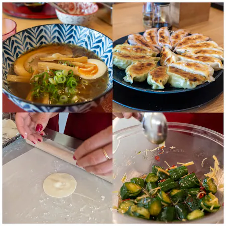 Home-style Ramen with Homemade Gyoza made from scratch & Cucumber pickles (Solo-friendly)