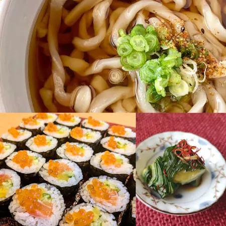 Handmade udon noodles & Sushi roll & Cucumber pickles (Private group lesson)