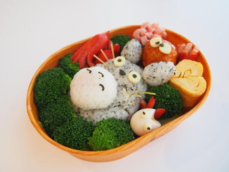 Cute character bento made by friends for group