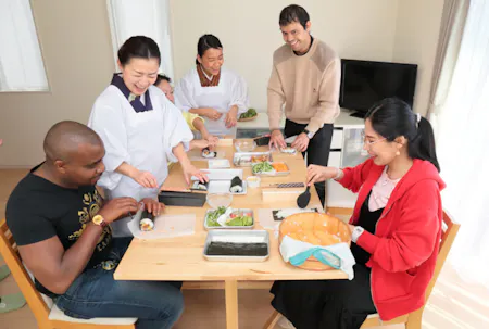 Sushi rolls bento making & supermarket tour near the sea.