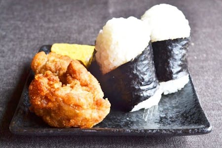 Karaage( Chicken)and Onigiri(rice ball)
