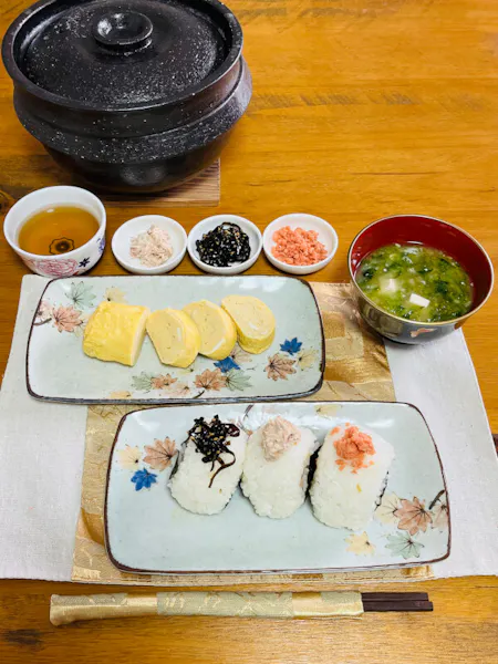 Representative of Japanese home cooking, Rice ball, Tamagoyaki and Tofu Miso soup