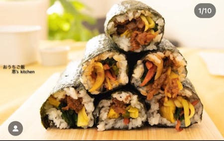 Sushi rolls and chawanmushi , seasonal Japanese sweets, Matcha