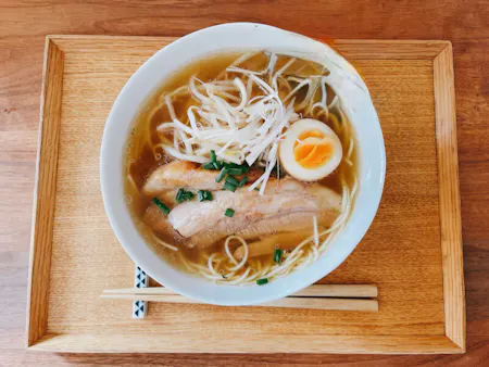 Homemade style Ramen with charsiu meat and boiled egg