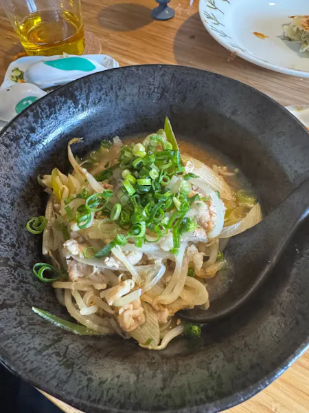 Miso or Shouyu(Soy sauce)ramen and Gyoza(dumplings)free for child under12 per adult! Solo Friendly!