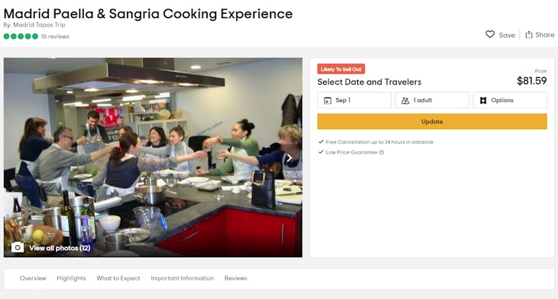 Madrid Paella & Sangria Cooking Experience