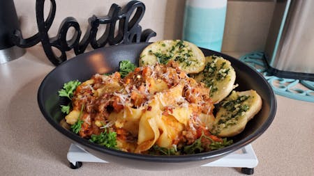 Make Pasta with Beef and Bacon Bolognese: Learn to make authentic Italian Pappardelle with a flavorful Bolognese in this online cooking class