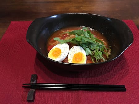 Tomato Ramen, and Gyoza cooking at home